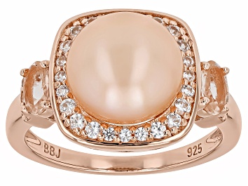 Picture of Peach Cultured Freshwater Pearl With Morganite and Zircon 18k Rose Gold Over Sterling Silver Ring