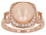 Peach Cultured Freshwater Pearl With Morganite and Zircon 18k Rose Gold Over Sterling Silver Ring