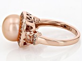 Peach Cultured Freshwater Pearl With Morganite and Zircon 18k Rose Gold Over Sterling Silver Ring