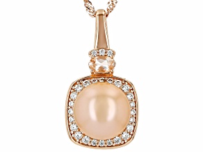 Peach Cultured Freshwater Pearl Morganite & Zircon 18k Rose Gold Over Silver Pendant With Chain