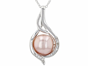 Genusis™ Lavender Cultured Freshwater Pearl & Zircon Rhodium Over Silver Pendant With Chain