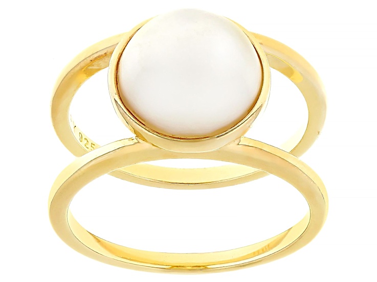 White Cultured South Sea Mabe Pearl 18k Yellow Gold Over Sterling Silver Ring
