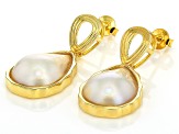White Cultured South Sea Mabe Pearl 18k Yellow Gold Over Sterling Silver Earrings