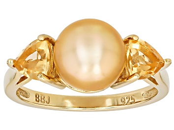 Picture of Golden Cultured South Sea Pearl With Citrine 18k Yellow Gold Over Sterling Silver Ring