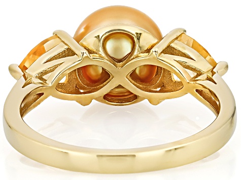 Golden Cultured South Sea Pearl With Citrine 18k Yellow Gold Over Sterling Silver Ring