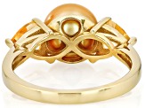 Golden Cultured South Sea Pearl With Citrine 18k Yellow Gold Over Sterling Silver Ring