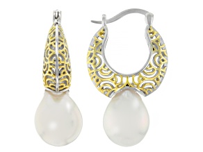 Genusis™ White Cultured Freshwater Pearl 18k Gold & Rhodium Over Sterling Silver Two-Tone Earrings