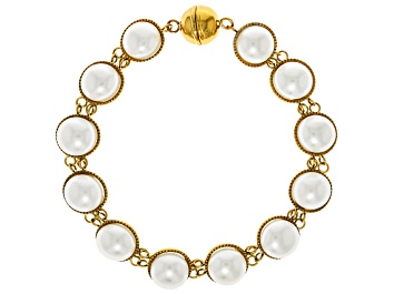 Picture of White Cultured Freshwater Pearl 18k Yellow Gold Over Stainless Steel Bracelet