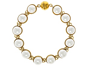 White Cultured Freshwater Pearl 18k Yellow Gold Over Stainless Steel Bracelet