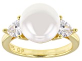 10mm White Cultured Freshwater Pearl 18k Yellow Gold Over Sterling Silver Ring