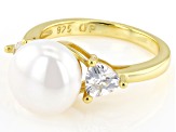 10mm White Cultured Freshwater Pearl 18k Yellow Gold Over Sterling Silver Ring