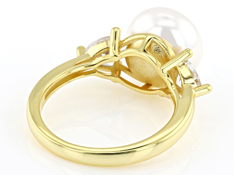 10mm White Cultured Freshwater Pearl 18k Yellow Gold Over Sterling Silver Ring