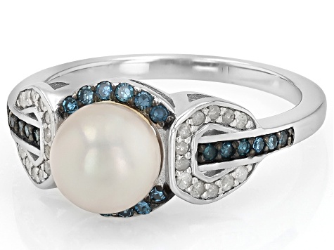 White Cultured Japanese Akoya Pearl With 0.29ctw Blue & White