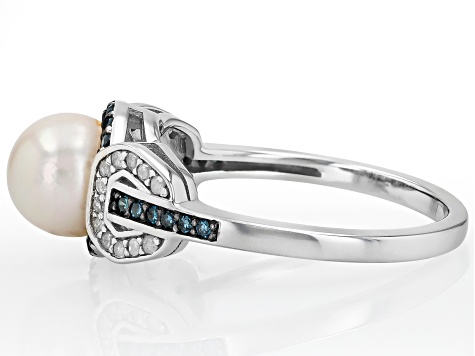 White Cultured Japanese Akoya Pearl With 0.29ctw Blue & White