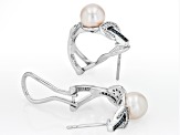 White Cultured Japanese Akoya Pearl With 0.32ctw Blue & White Diamond Rhodium Over Silver Earrings