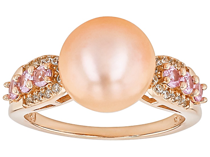 Pink Cultured Freshwater Pearl With Pink Sapphire & White