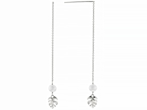 White Cultured Freshwater Pearl Rhodium Over Sterling Silver Earrings