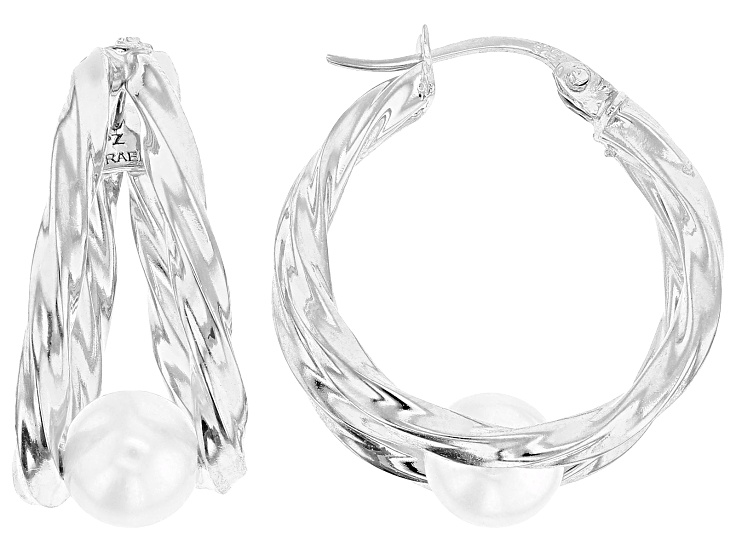 White Cultured Freshwater Pearl Rhodium Over Sterling Silver