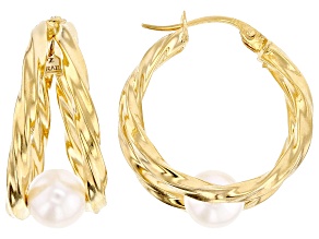 White Cultured Freshwater Pearl 14k Yellow Gold Over Sterling Silver Earrings