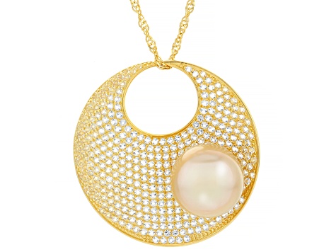 Golden Cultured South Sea Pearl With Topaz 18k Yellow Gold Over Silver Pendant With Chain