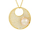 Golden Cultured South Sea Pearl With Topaz 18k Yellow Gold Over Silver Pendant With Chain