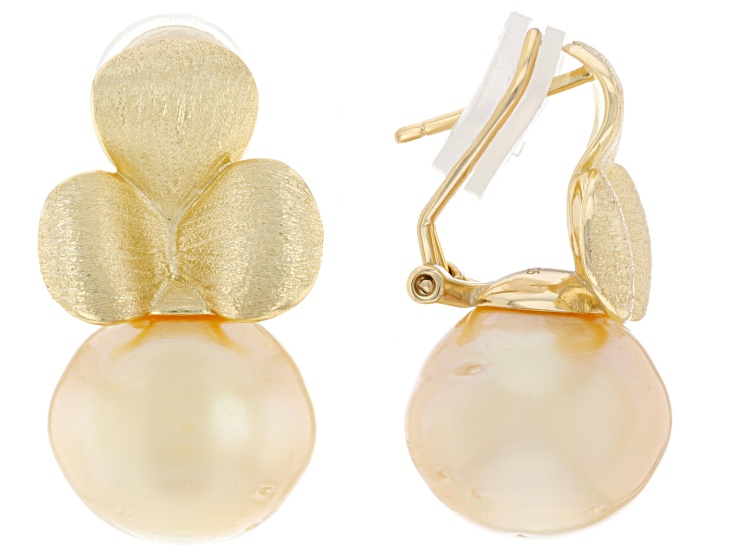 Golden Cultured South Sea Pearl 18k Yellow Gold Over Sterling Silver Earrings