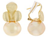 Golden Cultured South Sea Pearl 18k Yellow Gold Over Sterling Silver Earrings