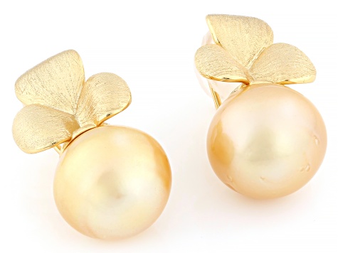 Golden Cultured South Sea Pearl 18k Yellow Gold Over Sterling Silver Earrings