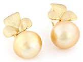 Golden Cultured South Sea Pearl 18k Yellow Gold Over Sterling Silver Earrings