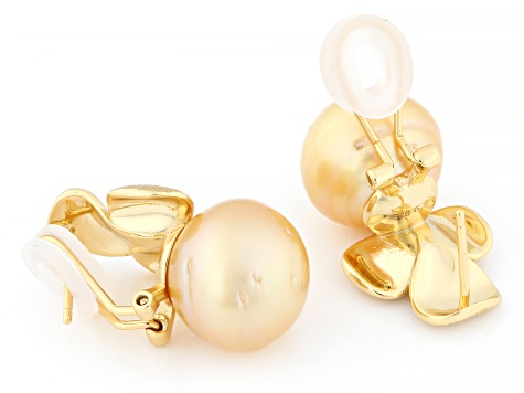 Golden Cultured South Sea Pearl 18k Yellow Gold Over Sterling Silver Earrings
