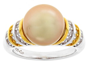 Golden Cultured South Sea Pearl With Topaz 18k Gold & Rhodium Over Sterling Silver Two-Tone Ring
