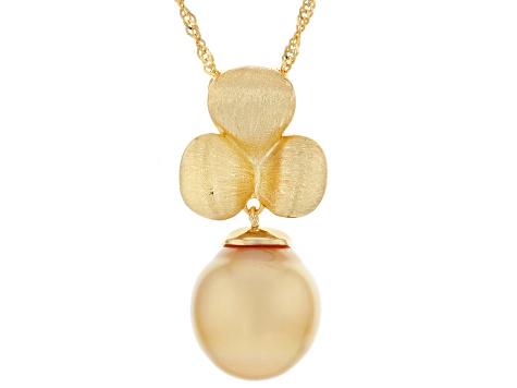 Golden Cultured South Sea Pearl 18k Yellow Gold Over Sterling Silver Pendant With Chain