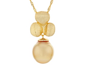 Golden Cultured South Sea Pearl 18k Yellow Gold Over Sterling Silver Pendant With Chain