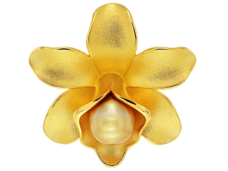 Golden Cultured South Sea Pearl 18 Yellow Gold Over Sterling Silver Enhancer