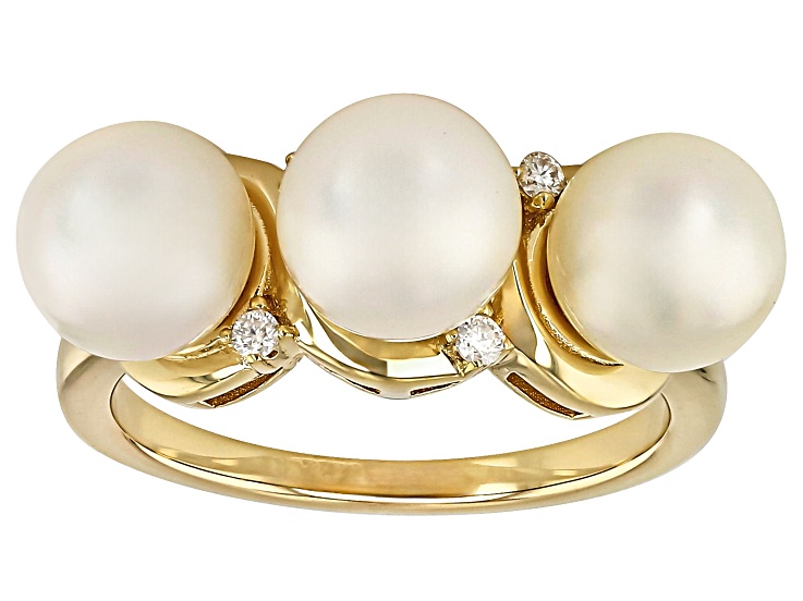 Cultured Japanese Akoya Pearl & Moissanite Fire® 18k Yellow