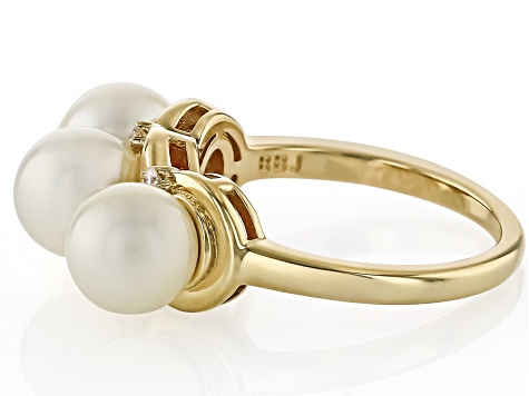 Cultured Japanese Akoya Pearl & Moissanite Fire® 18k Yellow Gold Over Silver Ring 0.08ctw DEW