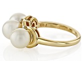 Cultured Japanese Akoya Pearl & Moissanite Fire® 18k Yellow Gold Over Silver Ring 0.08ctw DEW