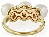 Cultured Japanese Akoya Pearl & Moissanite Fire® 18k Yellow Gold Over Silver Ring 0.08ctw DEW