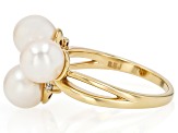 White Cultured Japanese Akoya Pearl & Moissanite Fire® 18k Yellow Gold Over Sterling Silver Ring