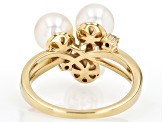 White Cultured Japanese Akoya Pearl & Moissanite Fire® 18k Yellow Gold Over Sterling Silver Ring