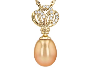 Golden Cultured South Sea Pearl with Moissanite Fire® 0.10ctw DEW 18K Gold Over Silver Pendant