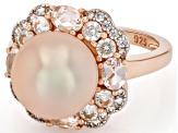 Peach Cultured Freshwater Pearl With Morganite & White Zircon 18K Rose Gold Over Silver Ring