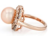 Peach Cultured Freshwater Pearl With Morganite & White Zircon 18K Rose Gold Over Silver Ring