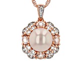 Peach Cultured Freshwater Pearl With Morganite & Zircon 18K Rose Gold Over Silver Pendant with Chain