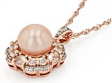Peach Cultured Freshwater Pearl With Morganite & Zircon 18K Rose Gold Over Silver Pendant with Chain