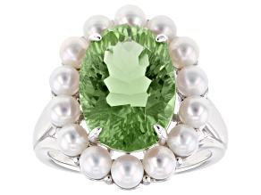 White Cultured Freshwater Pearl With Zandrite(R) Rhodium Over Sterling Silver Ring