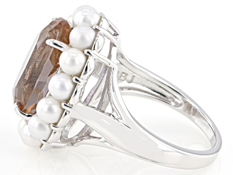 White Cultured Freshwater Pearl With Zandrite(R) Rhodium