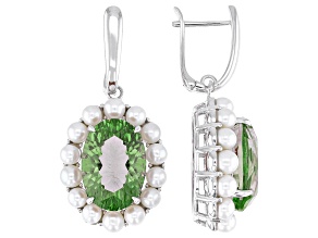White Cultured Freshwater Pearl With Zandrite(R) Rhodium Over Sterling Silver Earrings