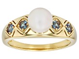 White Cultured Japanese Akoya Pearl With Lab Alexandrite 18K Gold Over Sterling Silver Ring