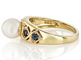White Cultured Japanese Akoya Pearl With Lab Alexandrite 18K Gold Over Sterling Silver Ring